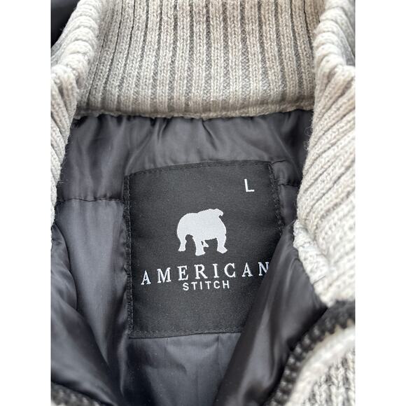 Men’s American Stitch Gray Knit Bomber Hoodie Jacket Size L - Picture 2 of 4